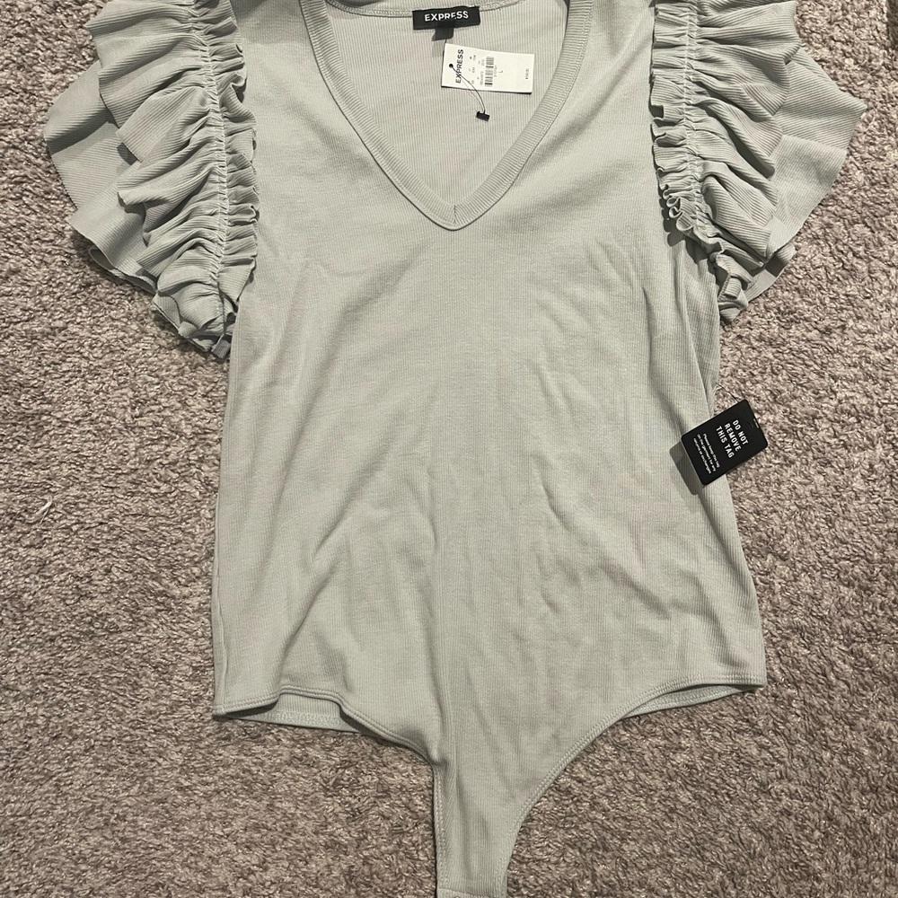 Express Women's Ruffled Sleeve Bodysuit - sage green?